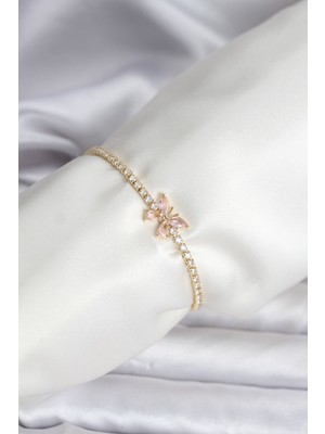 Ayder Timya Kelebek Model Zirkon Taşlı Gold Renk Pirinç Su Yolu Kadın Bileklik - TJ-BB8102 TG/Tmya1395 226452