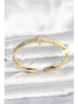 Ayder Timya Pirinç Gold Renk Kutup Yıldızı Model Kadın Kelepçe Bileklik - TJ-BB8093 TG/Tmya1395 226358