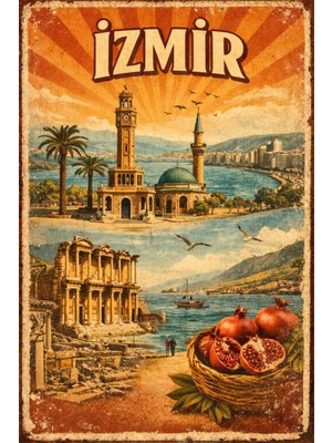 BiveSa Retro İzmir İli Ahşap Poster 20x30 cm MDF Malzeme ile Estetik Duvar Dekoru