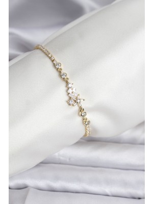 Ayder Timya Çiçekli Model Zirkon Taşlı Gold Renk Su Yolu Kadın Bileklik - TJ-BB8110 TG/Tmya1395 226460