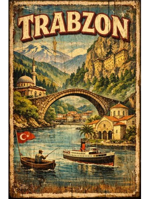 BiveSa Trabzon Ili Retro Ahşap Poster