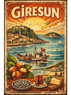 BiveSa Giresun Retro Ahşap Poster