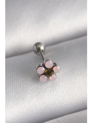 S'82 316L Çelik Gümüş Renk Zirkon Taşlı Çiçek Tragus Piercing