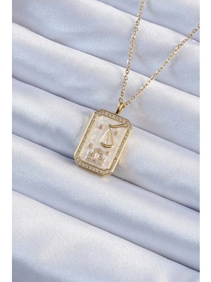 S'82 316L Çelik Zincir Altın Renk Zirkon Taşlı Çerçeveli Tarot Kolye