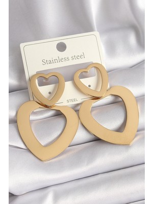 S'82 316L Çelik Gold Renk Kalp Model Kadın Küpe
