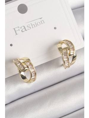 S'82 Pirinç Gold Renk Zirkon Taşlı Zincir Model Kadın Küpe