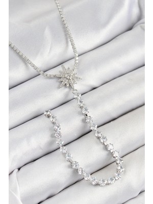 S'82 Pirinç Zirkon Taşlı Kutup Yıldızı Model Gold Renk Y Kolye