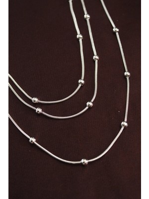 S'82 316L Çelik Gümüş Renk Minimal Topçuk Model Çoklu Kolye