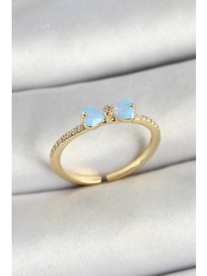 S'82 Pirinç Fiyonk Figürlü Zirkon Taşlı Gold Renk Ayarlanabilir Kadın Yüzük