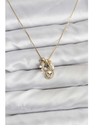 S'82 Gold Renk Pirinç Minimal Kelebek Charmlı Kadın Kolye