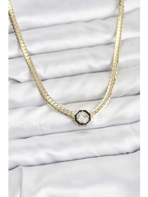 S'82 Gold Renk Pirinç Zirkon Taşlı Kadın Kolye