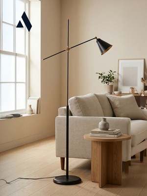 Axis Siyah Metal Lambader – Minimalist ve Dekoratif Tasarım, Ayarlanabilir Başlık, Gold Detaylı