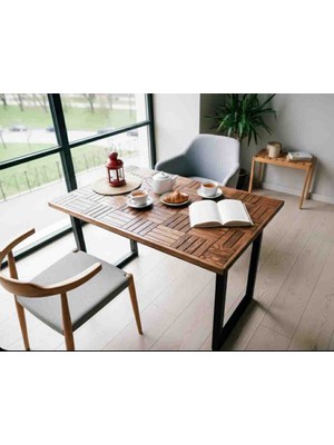 Mirrorss Ceviz Renk Yemek Masası Mutfak Balkon Masası Retro Parke Tasarım 120 x 75 x 72