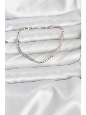 Ayder Timya Pembe ve Beyaz Zirkon Taşlı Gümüş Renk Su Yolu Kadın Bileklik - TJ-BB8149 TG/TMYA1395 226617
