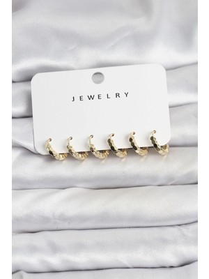 Eco Lounge Gold Renk Pirinç Minimal Petek Detaylı Kadın Küpe Seti