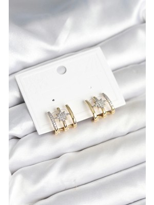 Eco Lounge Kaburga Model Kutup Yıldızı Detaylı Gold Renk Kadın Küpe
