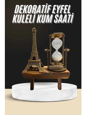 Bilfold Retro Eyfel Kulesi ve Kum Saati Dekoratif Ahşap Görünümlü Masa Biblosu