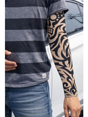 Go İthalat Giyilebilir Kol Dövmesi Çorap Dövme 3D Baskılı Kol Bacak Dövme 2 Adet Model 9 (5263)