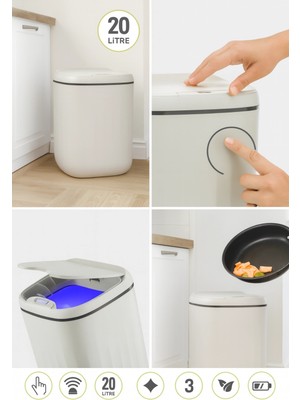 Bilfold 20 Litre Sensörlü Açıp Kapanan Akıllı Teknolojik Çöp Kovası 4 Pil Yanında