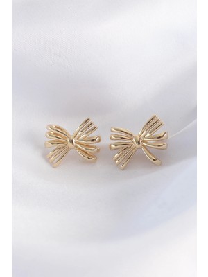 Bilfold Pirinç Gold Renk Fiyonk Küpe