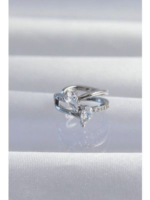 Bilfold Pirinç Gümüş Renk Zirkon Taşlı Damla Earcuff Küpe