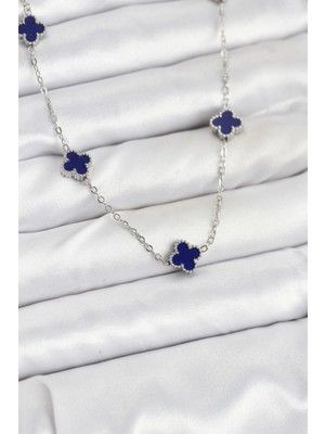 Bilfold 316L Çelik Zincir Gümüş Renk Lacivert Baby Boy Yonca Kadın Kolye