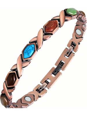 Ekinoksen %100 Saf Bakır Manyetik ve Doğal Taşlarla Bezenmiş Bileklik