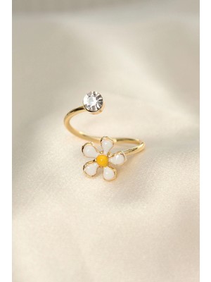 Bilfold Papatya Tasarımlı Zirkon Taşlı Ayarlanabilir Yüzük