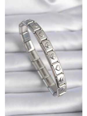 Bilfold 316L Çelik Gümüş Renk Kalp Işleme Nomination Charm Bileklik