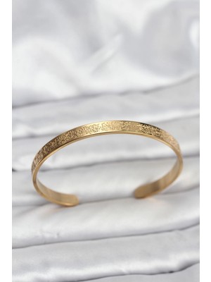 Bilfold 316L Çelik Gold Renk Ayetel Kürsi Yazılı Bileklik