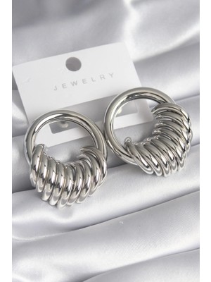 Bilfold Pirinç Gümüş Renk Halka Sarmal Model Kadın Küpe