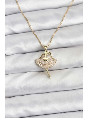 Ayder Timya 316L Çelik Zincir Gold Renk Balerin Model Kadın Kolye - TJ-BKO10775 TG/Tmya1395 226703