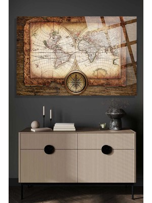 Petmudo AVM Eski Dünya Haritası 4mm Kırılmaz Temperli Yüksek Çözünürlüklü Cam Tablo