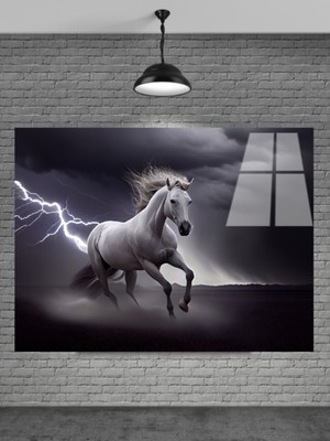 Petmudo AVM Beyaz At Cam Tablosu Ev Dekorasyon,balkon Dekorasyonu,dekoratif,duvar Tablo,mutfak Tablo