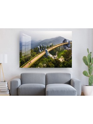 Petmudo AVM Golden Bridge Altın Köprü Cam Tablo, Doğa Tabloları, Duvar Dekor, Büyük Tablo, Cam Duvar Tablo