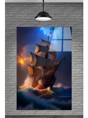Petmudo AVM Fırtınalı Denizdeki Gemi Cam Tablosu