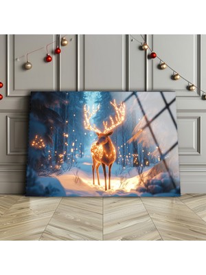 Petmudo AVM Geyik Yatay Cam Tablo , Yüksek Kalite , Temperli Cam Üzeri Baskı , Noel Duvar Dekoru