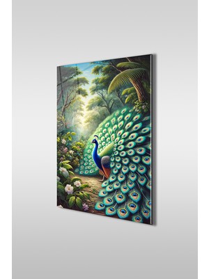 Petmudo AVM Görkemli Tavuskuşu 2 Dekoratif Dikey Cam Tablo