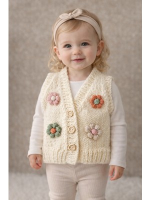 El Örgüsü Çiçek Motifli Bebek/çocuk Yelek