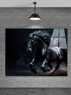 Petmudo AVM Siyah At Cam Tablo Ev Dekorasyon,balkon Dekorasyonu,dekoratif,duvar Tablo,mutfak Tablo