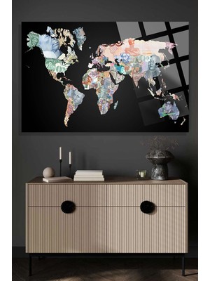 Petmudo AVM Para Dünya Haritası Kırılmaz Lüks Cam Tablo, Ev ve Ofis Hediyesi Yüksek Çözünürlüklü 4mm Cam Tablo