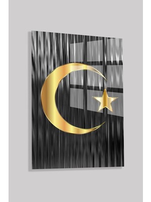 Petmudo AVM Gold Ay Yıldız Türk Bayrağı Kırılmaz Cam Tablo, Ev Ofis Hediyesi Yüksek Çözünürlüklü 4mm Cam Tablo