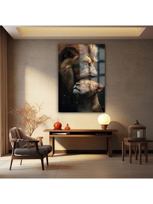 Petmudo AVM Sevgili Aslanlar Aslan Ailesi Tablosu Ev Hediyesi Kırılmaz Lüks Modern Cam Tablo