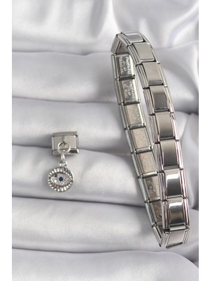 Arthurs 316L Çelik Gümüş Renk Sallantı Zirkon Taşlı Göz Model Nomination Charm