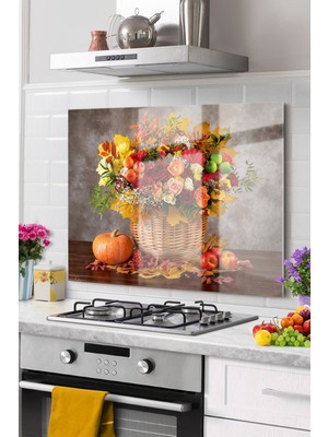 Petmudo AVM Premium Mutfak Cam Ocak Arkası Koruyucu Tezgah Ankastre Arkası Koruyucu 52X60CM | Vazo Çiçek