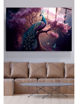 Petmudo AVM Tavus Kuşu Cam Tablo, Dekoratif Cam Tablo