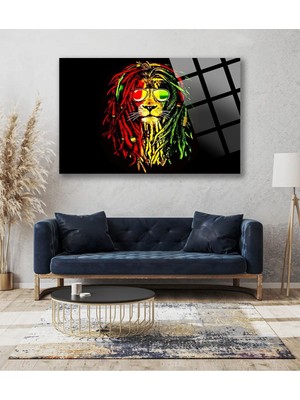 Petmudo AVM Jameikalı Aslan 4mm Lüks Kırılmaz Temperli Yüksek Çözünürlüklü Cam Tablo