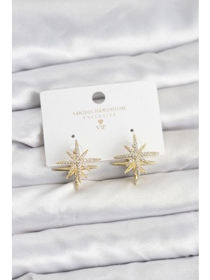Ayder Timya Gold Renk Pirinç Çift Taraflı Kutup Yıldızı Kadın Küpe - TJ-BKP11512 TG/Tmya1395 226808