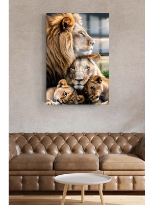 Petmudo AVM Iki Çocuklu Dört Kişilik Aslan Ailesi Tablosu Ev Hediyesi Kırılmaz Lüks Modern Cam Tablo
