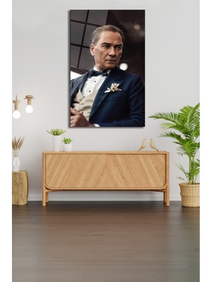 Petmudo AVM Atatürk Portresi Yapay Zeka Dikey Cam Tablo Ev Ofis Okul Duvar Dekoru, Hediyelik Büyük Tablo